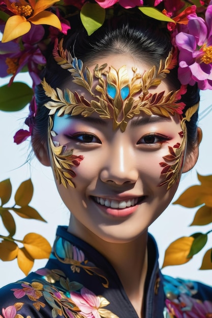 Retrato de una joven y hermosa mujer japonesa coreana sonrisa cara feliz moda chica asiática