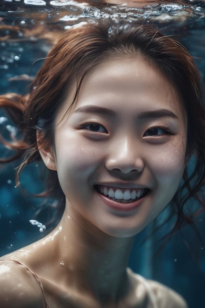 Retrato de una joven y hermosa mujer japonesa coreana sonrisa cara feliz moda chica asiática