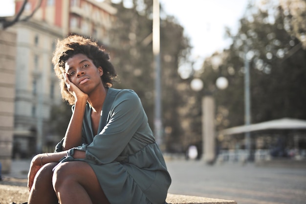 retrato, de, joven, hermoso, niña negra