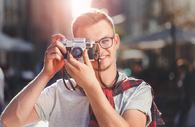 retrato, de, joven, hipster, lighthair, niño