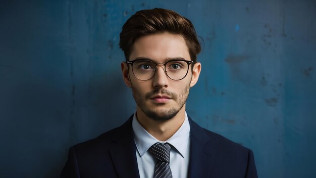 Retrato de un joven hombre de negocios serio con gafas