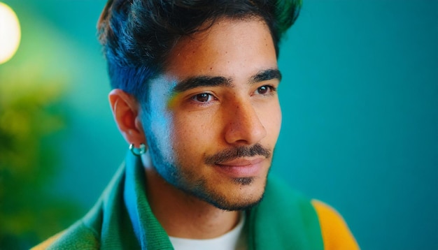 Retrato de un joven indio con una camiseta verde