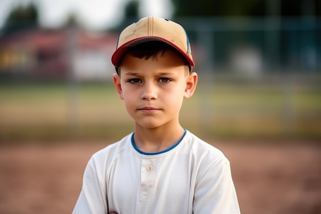 Retrato de un joven jugador de béisbol de pie en el campo creado con IA generativa