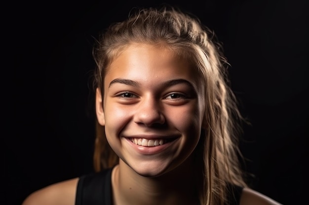 Retrato de una joven jugadora de baloncesto femenina sonriente creada con IA generativa