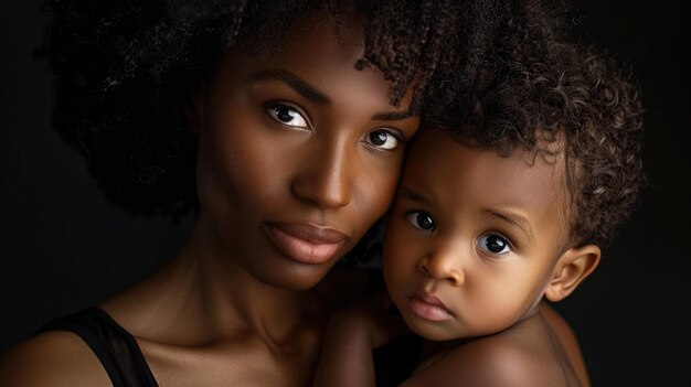 Retrato de una joven madre afroamericana con un hijo pequeño