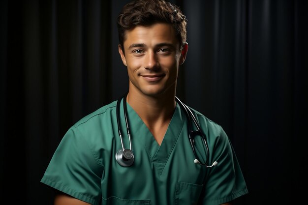 Retrato de un joven médico masculino en uniforme IA generativa