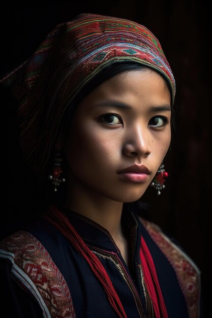 Retrato de una joven de la minoría étnica en Vietnam