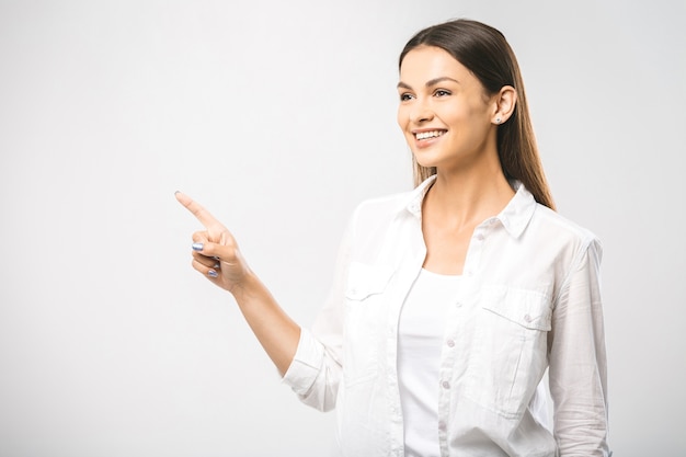 Retrato, de, un, joven, morena, mujer