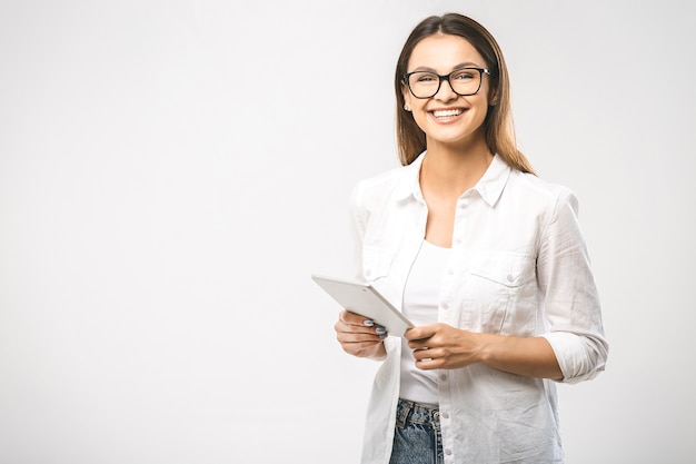 Retrato, de, un, joven, morena, mujer