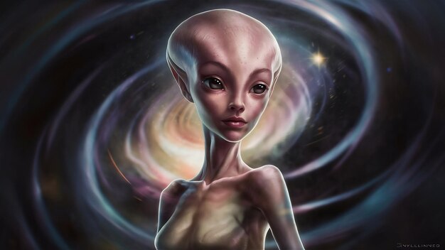 Foto el retrato de una joven mujer extraterrestre