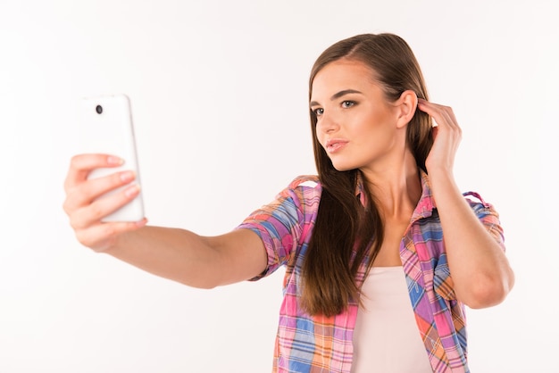 Retrato, de, un, joven, mujer hermosa