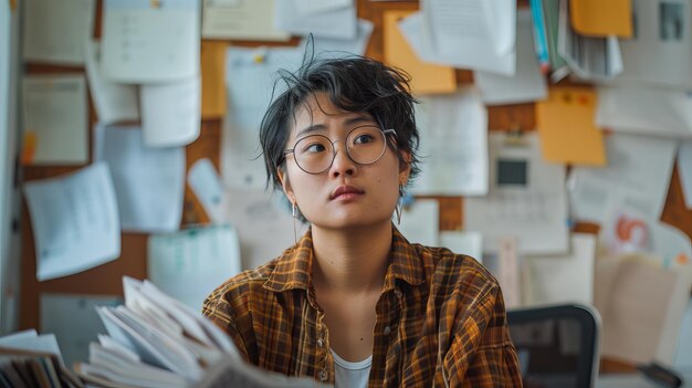 Retrato de una joven mujer de negocios asiática trabajando en una oficina