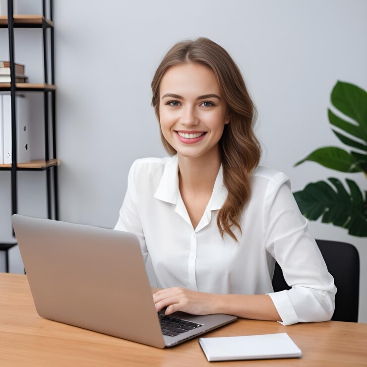 Retrato de una joven mujer de negocios sonriente