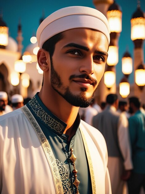 Retrato de un joven musulmán estilo de vida al aire libre