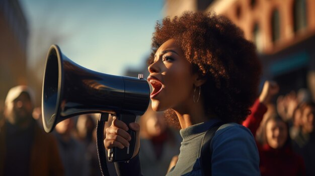 Retrato de una joven negra radicalizada una joven afroamericana está cantando sus demandas