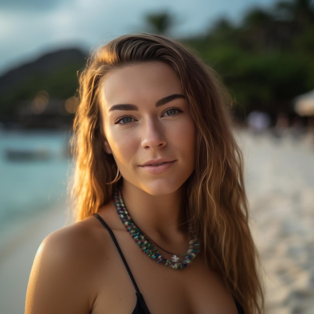 retrato, de, un, joven, niña bonita, en la playa