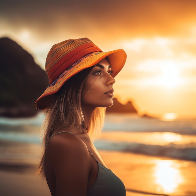 retrato, de, un, joven, niña bonita, en la playa