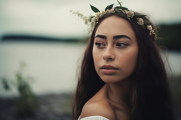 retrato, de, un, joven, niña bonita, en la playa