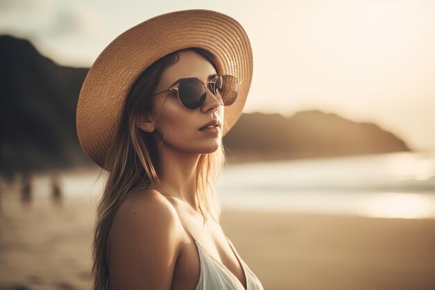 retrato, de, un, joven, niña bonita, en la playa