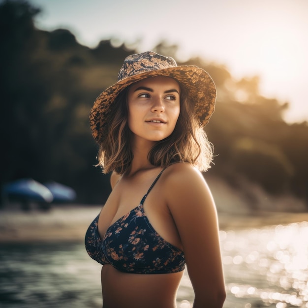 retrato, de, un, joven, niña bonita, en la playa