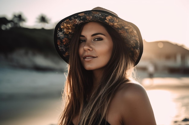 retrato, de, un, joven, niña bonita, en la playa