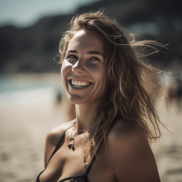 retrato, de, un, joven, niña bonita, en la playa