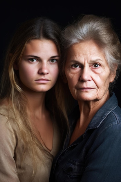 Retrato de una joven orgullosa y su madre creada con IA generativa