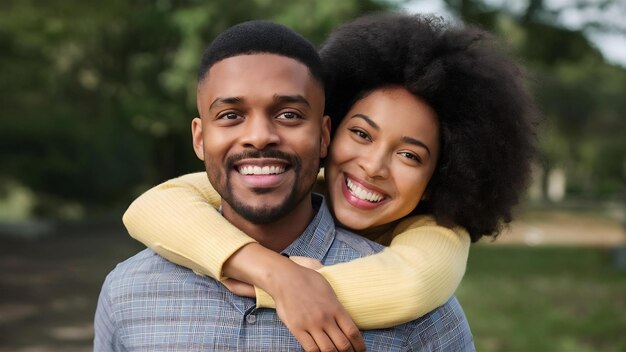 Retrato de una joven pareja africana enamorada abrazándose