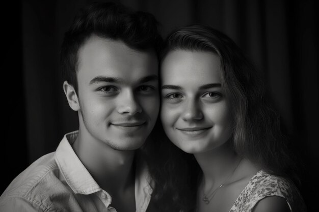 Retrato de la joven pareja celebrando su primer aniversario de boda creado con IA generativa