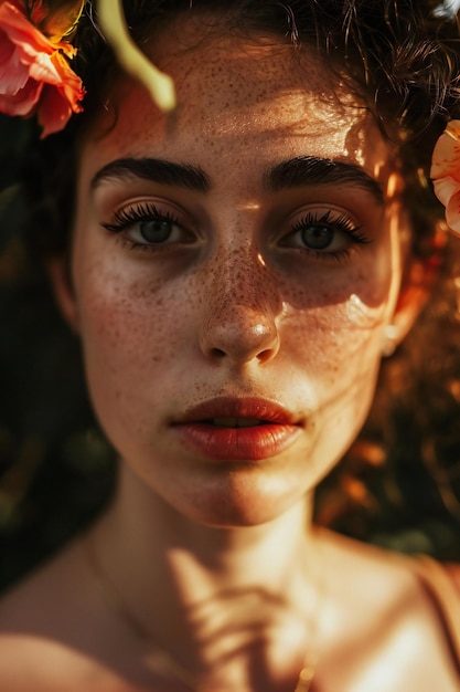 Retrato de una joven con pecas en la cara