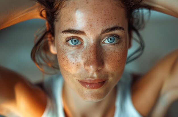 Retrato de una joven con pecas en primer plano