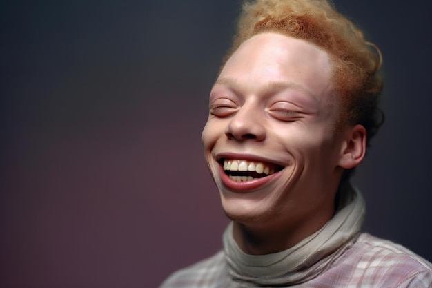 Retrato de un joven pelirrojo riendo disparado en estudio