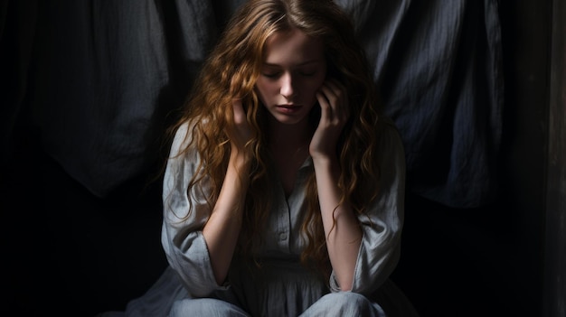 Retrato de una joven con el pelo rojo largo