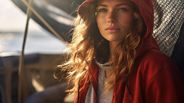 Foto retrato de una joven pescadora