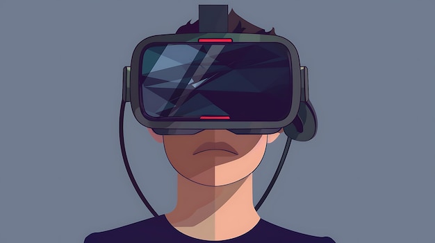 Retrato de un joven que lleva un auricular de realidad virtual El hombre está mirando al espectador con una expresión seria