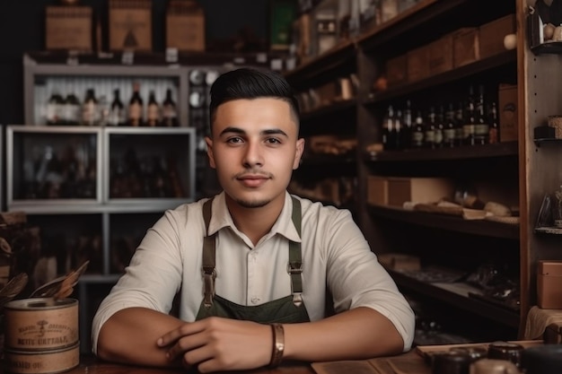 Retrato de un joven que trabaja en su tienda creado con IA generativa