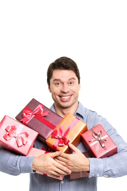 retrato, joven, con, regalos