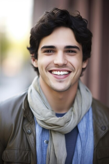 Retrato de un joven sonriente afuera