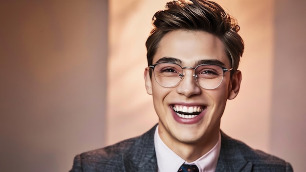 Retrato de un joven sonriente con gafas