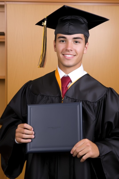 Retrato de un joven con su diploma después de graduarse creado con ai generativo