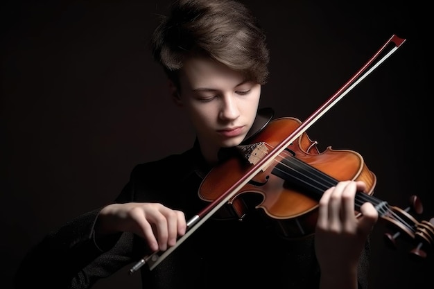 Retrato de un joven violinista interpretando su pieza favorita