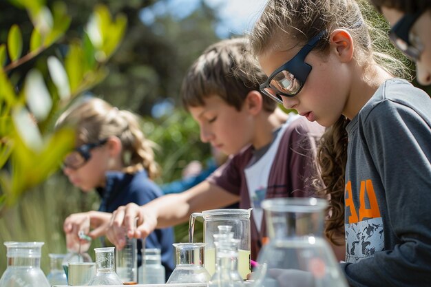 Foto retrato de jóvenes exploradores de campo en la ciencia