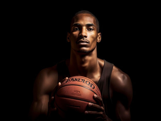 El retrato de un jugador de baloncesto con una pelota