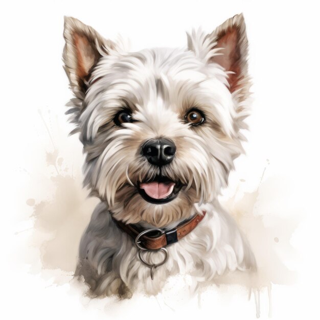 El retrato juguetón del perro West Highland Terrier en estilo de pintura digital