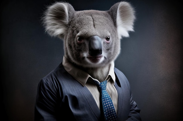 retrato, de, koala, hombre de negocios, cabeza animal, en, juicio negocio