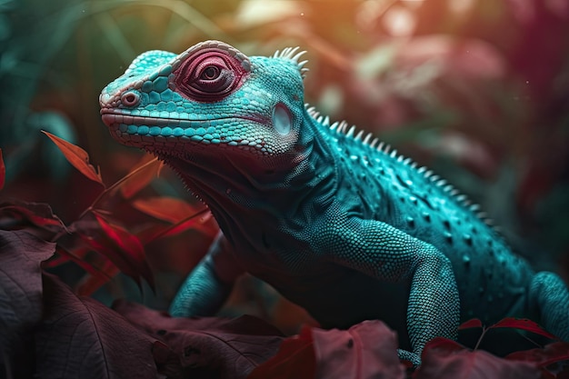 Retrato de un lagarto camaleón colorido increíblemente lindo Lagarto salvaje exótico o reptil IA generativa