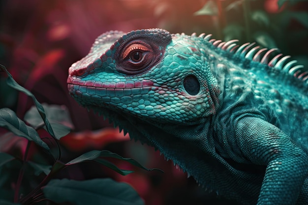 Retrato de un lagarto camaleón colorido increíblemente lindo Lagarto salvaje exótico o reptil IA generativa