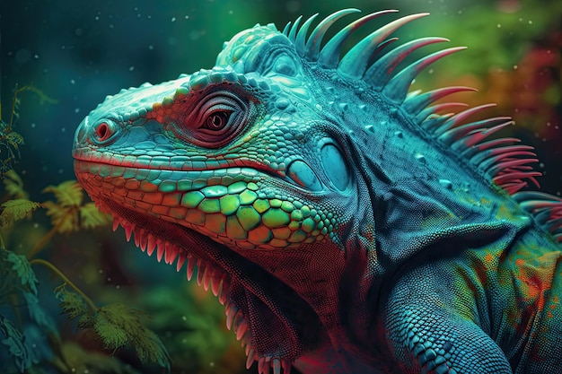 Retrato de un lagarto camaleón colorido increíblemente lindo Lagarto salvaje exótico o reptil IA generativa