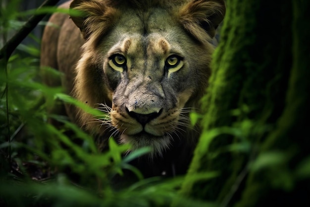 Retrato de un león en el bosque Escena de vida silvestre de África