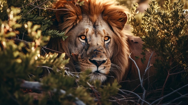 Retrato de un león en Bush Sudáfrica